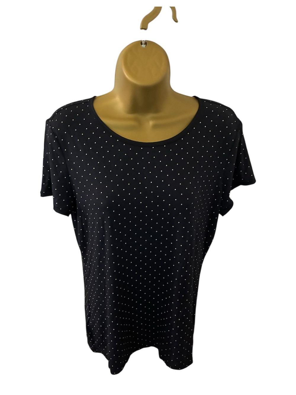 Ann Taylor Polka Dot Back Zip Top Short Sleeve Navy White M